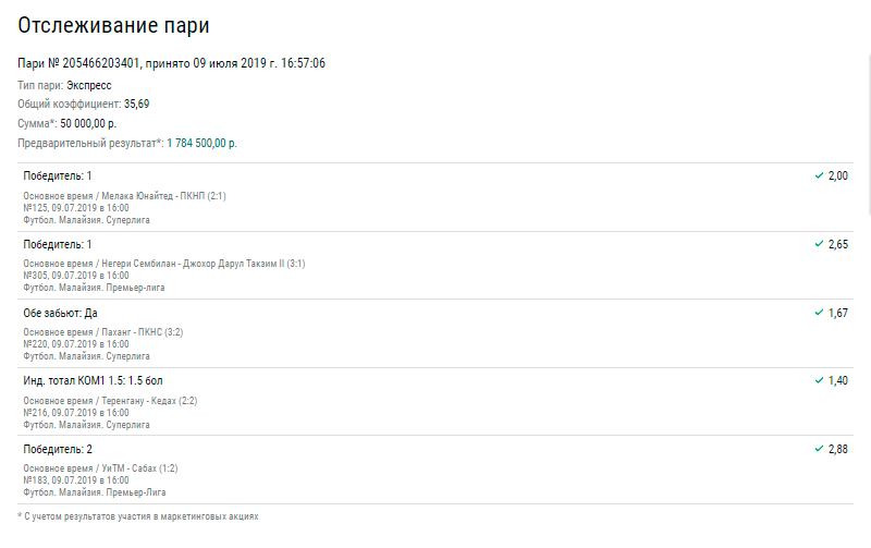 Знание чемпионата Малайзии принесло клиенту БК почти 2 миллиона рублей