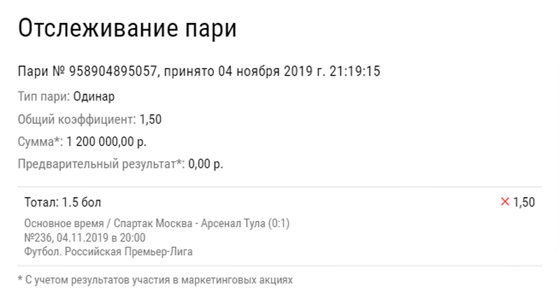 Очередной клиент БК потерял большие деньги на матче со «Спартаком»