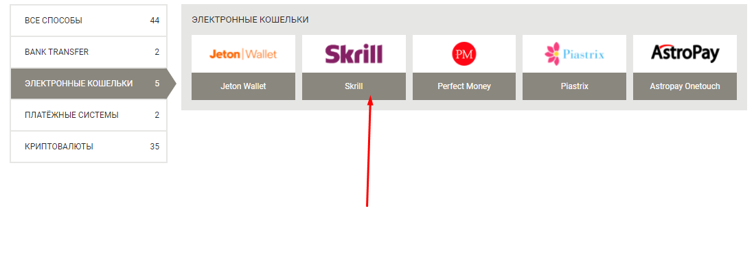 Выбор платежной системы Skrill для вывода денег из БК Megapari