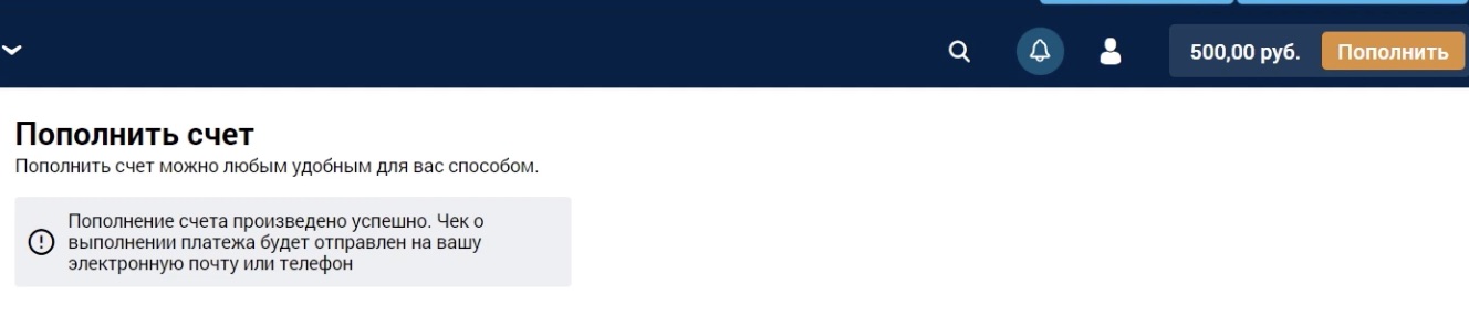 Пополнение счета на сайте БК Зенит