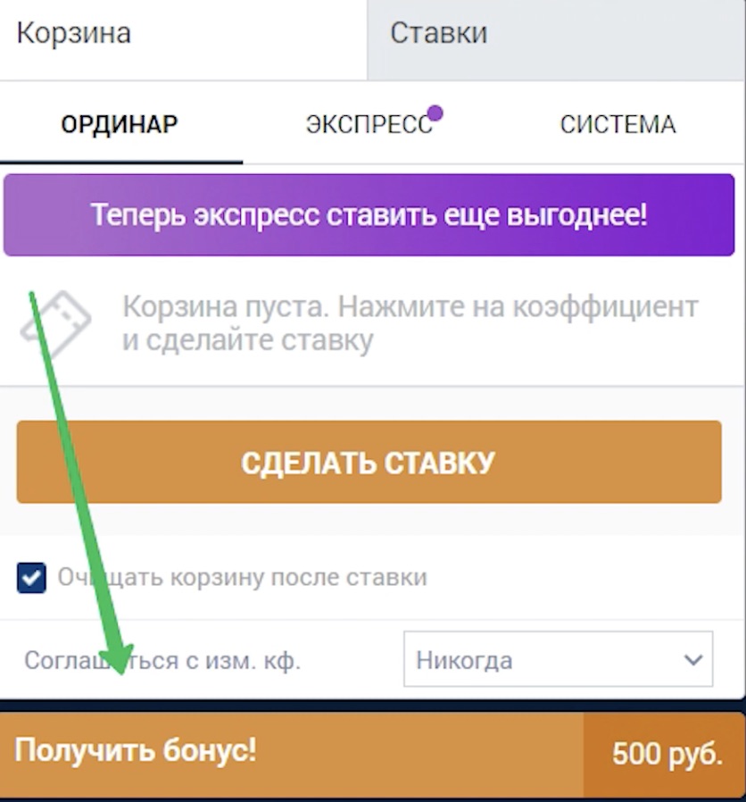 Доступный бонус в БК Зенит
