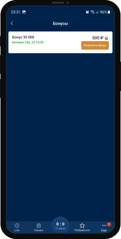 Информация о начисленном бонусе в БК Зенит