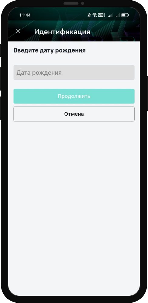 Ввод даты рождения при прохождении идентификации в БК Pari