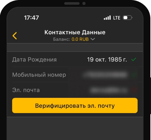Личный профиль в приложении Мелбет