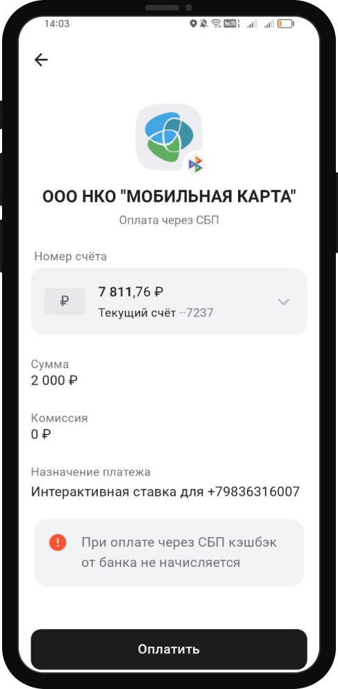 Подтверждение платежа в БК Леон