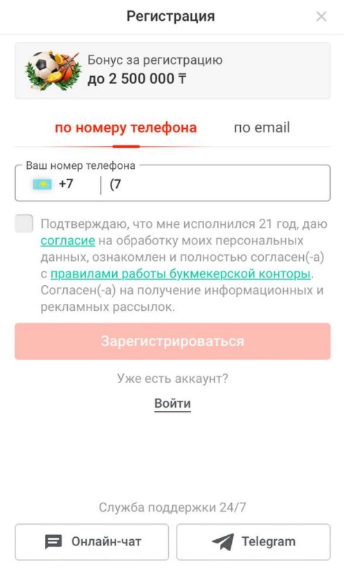 Выбор метода регистрации в бк pin up kz