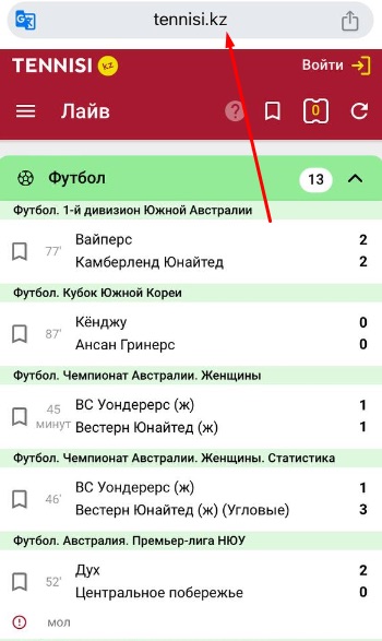 Адрес сайта БК Тенниси