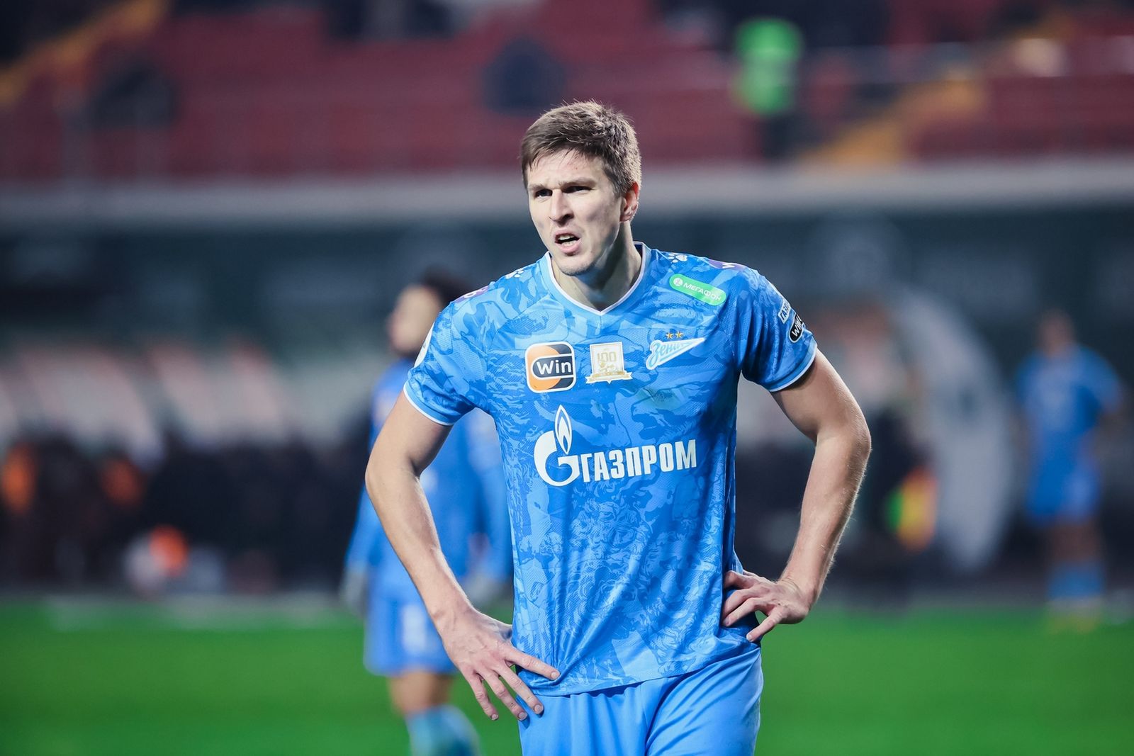 Нападающий «Зенита» Александр Соболев в матче РПЛ с «Ахматом» (2:1) в ноябре 2024 года