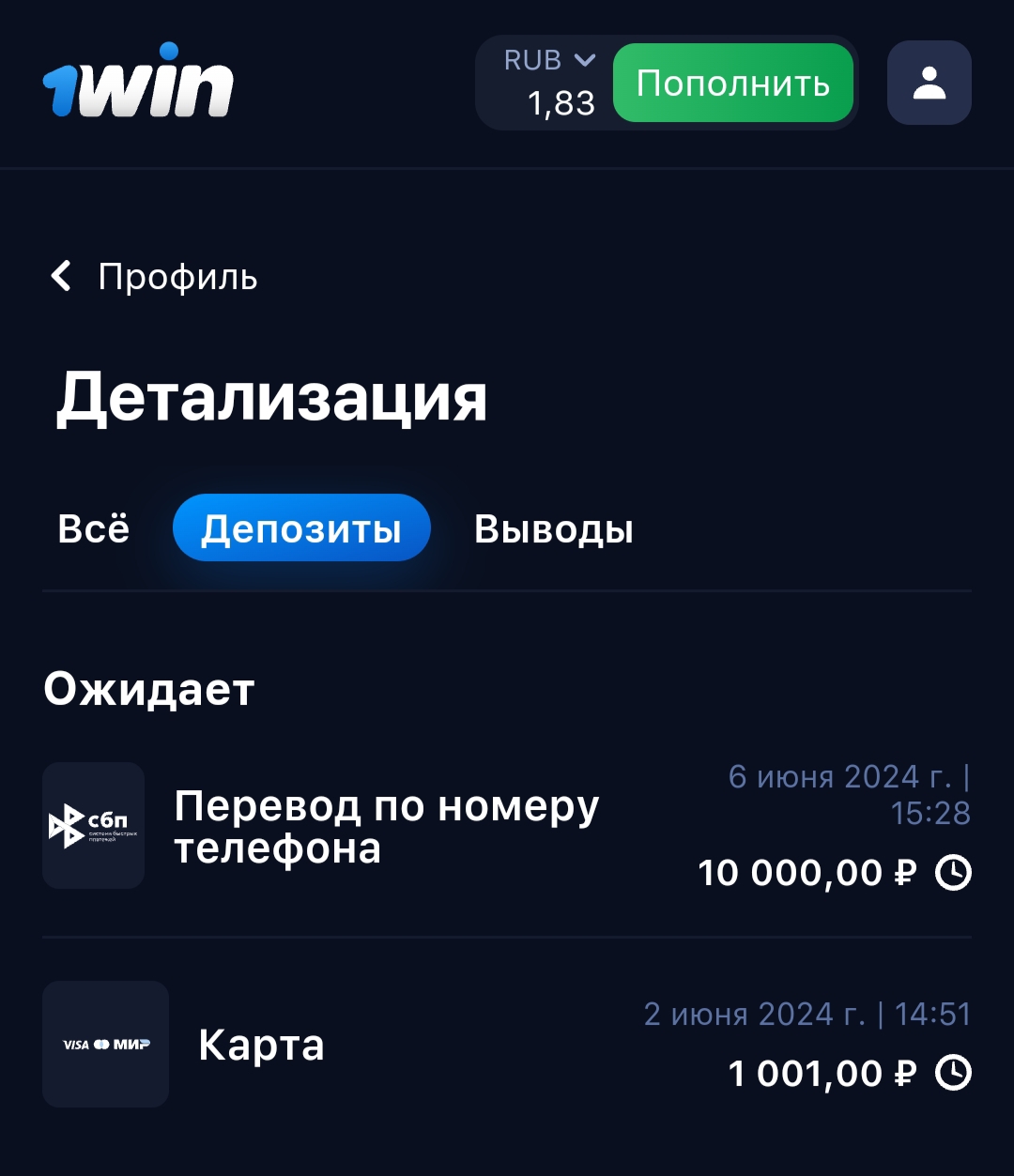 Не приходят деньги на баланс 1вин - Вопросы - Рейтинг Букмекеров