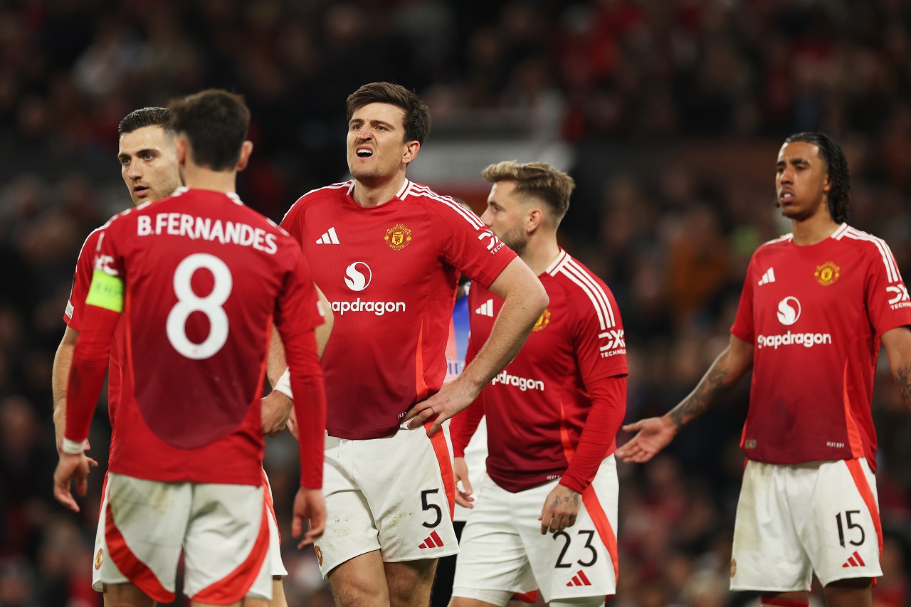 Харри Магуайр, Бруну Фернандеш, Люк Шоу, Лени Йоро, «Манчестер Юнайтед» (фото: Carl Recine/Getty Images)